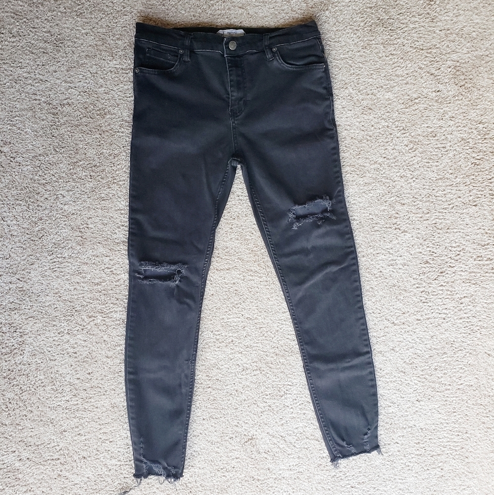 Free People Distressed Black Stretch Skinny Jeans